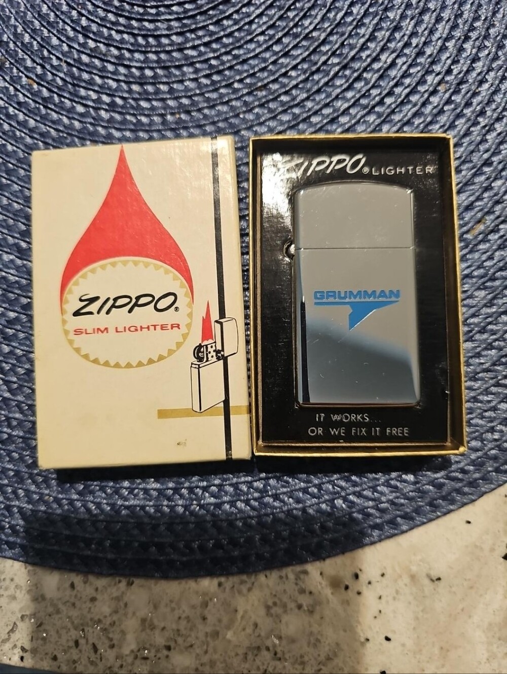 Vintage Zippo Slim Grumman Advertising Lighter – Original Box & Papers